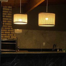 Luminária Teto Conjunto 2 Pendente Ravena Rústico Palha Indiana Ratan Fio Preto 150cm 110v/220v - 1