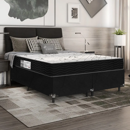Cama Box Casal Bipartido + Colchão D33 One Face - 56x138x188cm - E-shop Casa - Suede - 2
