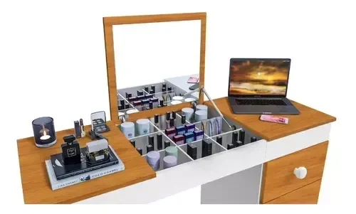 Ver imagem 3 de Escrivaninha Penteadeira com Espelho e Gaveta para Maquiagem 100% Mdf