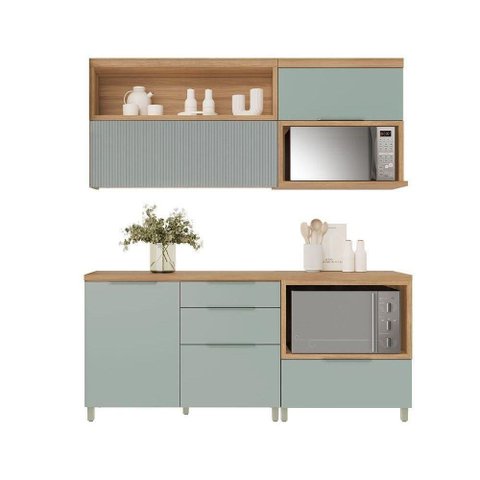 Cozinha Modulada Completa Marquesa 4 Peças 2 Aéreos + 2 Balcões C4p24 Nature Verde