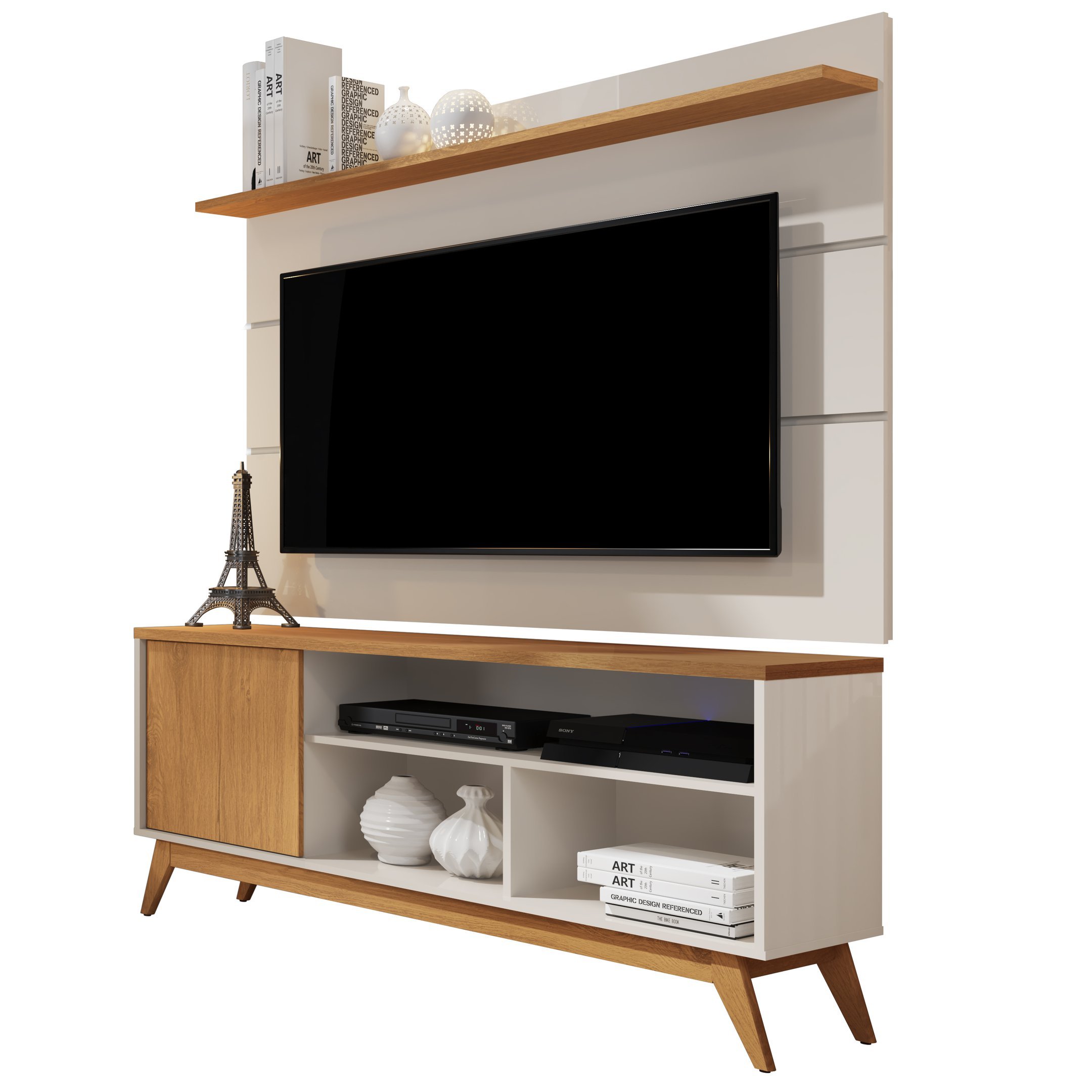 Rack Malbec Wood e Painel Vivare 1.36 para Sala TV até 55":Off White/Nature