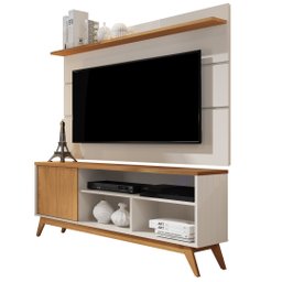 Rack Malbec Wood e Painel Vivare 1.36 para Sala TV até 55":Off White/Nature - 1