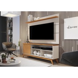 Rack Malbec Wood e Painel Vivare 1.36 para Sala TV até 55":Off White/Nature - 2