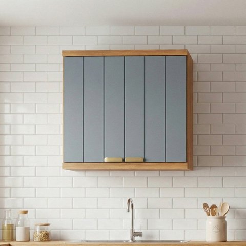 Armário Aéreo para Cozinha 2 Portas Elena Bege/Cinamomo/Platina