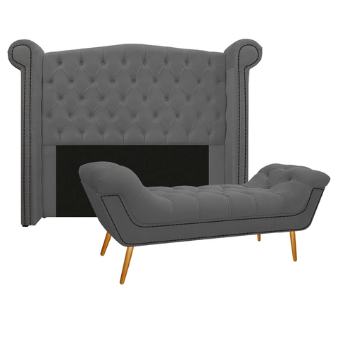 kit Cabeceira 160 cm + Calçadeira Madrid Cinza