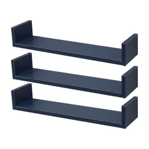 Kit 3 Prateleiras U 100 X 10cm Azul Suporte Invisível