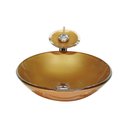 Ver imagem 1 de CUBA DE VIDRO REDONDA 35CM DOURADO REAL + VALVULA + TORNEIRA CASCATA