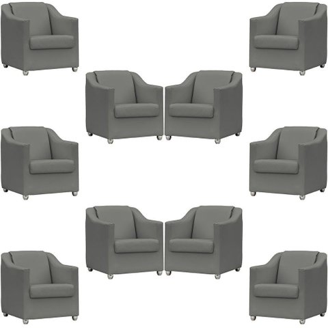 Kit 10 Poltronas Mila Corino Cores Pé de Plástico Cromado - Cinza Corino
