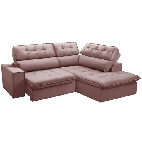 Sofá 3 Lugares Retrátil Reclinável Chaise Direito 243cm Solin F04 Veludo Rosê - Lyam Decor