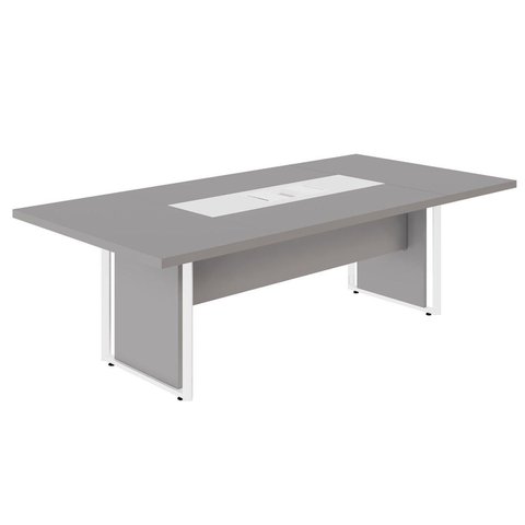Mesa Reunião 240cm Escritório para 4 Pessoas com Caixa de Tomadas Corporate Cinza/Sagrado/Branco