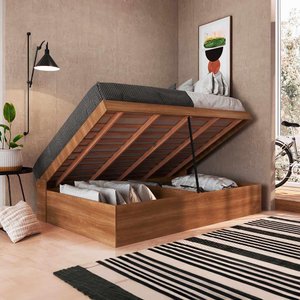 Cama Casal Articulável com Baú Nogal Tizis Jm Móveis