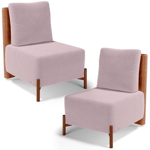 Kit 02 Poltronas Decorativas Sala de Estar Living Hungria L02 Couríssimo Camel Suede Rosê