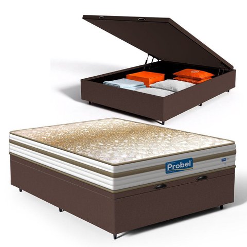 Cama Box Baú com Colchão de Molas Ensacadas Double Face Pillow Euro Alfa Probel Casal 138 cm