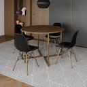 Ver imagem 1 de Mesa Jantar Industrial Redonda 110Cm Amêndoa Base V Dourada C/4 Cadeiras Madeira Pret Cor: Amendoa