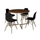 Ver imagem 6 de Mesa Jantar Industrial Redonda 110Cm Amêndoa Base V Dourada C/4 Cadeiras Madeira Pret Cor: Amendoa