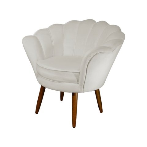 Poltrona Decorativa Pétala Couro Bege Pés Madeira Ms Decor