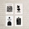 Kit 4 Quadros para Sala Abstratos Preto e Branco matisse 45x34cm:madeira Branca - 2