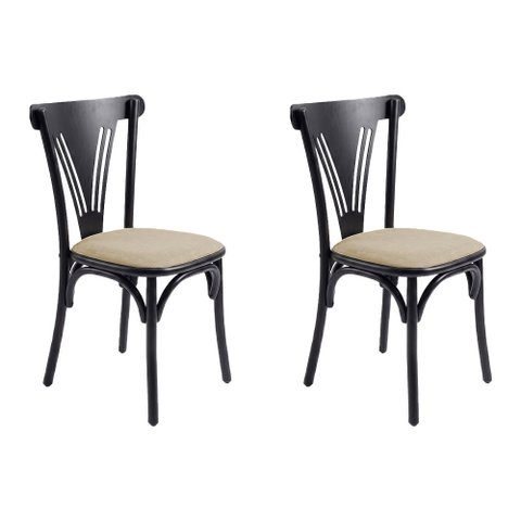 Kit 2 Cadeiras Paris Luxo Sala de Jantar Cozinha Gourmet Estrutura Aço Conforto Premium - Preta/Bege