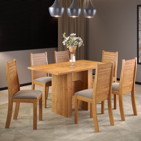 Conjunto Sala de Jantar 6 Lugares Retangular Tampo de MDP Carmem