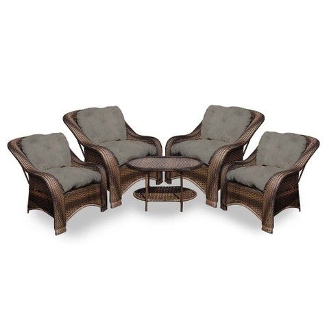 Conjunto de Poltronas Fibra Sintética Melo - 4 Poltronas + 1 Mesa Centro - Tecido Duna Fendi