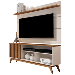 Rack Painel para TV 55" Retro Apartamento Sala 1 Porta Malbec Wood Anto:Ripado Off White/Freijo