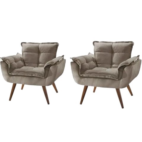 Conjunto 2 Poltronas Decorativas Para Sala Opala Pés Palito Suede Cappuccino UlissesDecor