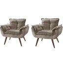 Ver imagem 1 de Conjunto 2 Poltronas Decorativas Para Sala Opala Pés Palito Suede Cappuccino UlissesDecor