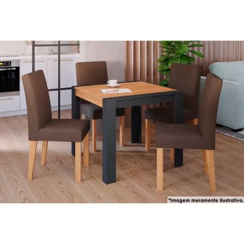 Mesa Cozinha Grace 90 + 4 Cad Maia Nature/Chocolate Cimol