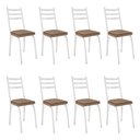 Ver imagem 1 de Kit 8 Cadeiras de Cozinha Luisiana Estampado Rattan Bege Pés de Ferro Branco - Pallazio