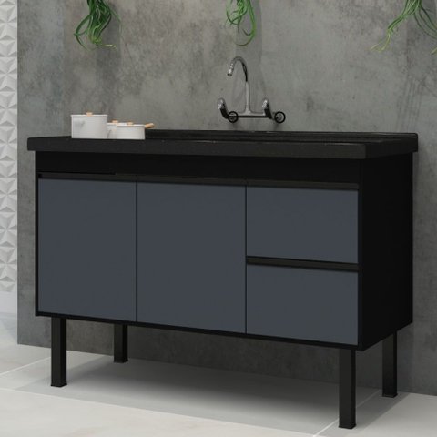 Gabinete Preto e Cinza para Cozinha Color em Madeira Mdf de 1,14 Metros para Pias de 1,20 Metros - 2