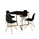 Ver imagem 6 de Mesa Jantar Industrial Quadrada 90Cm Preta Base V Com 4 Cadeiras Pretas Base Dourada Cor: Preto