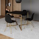 Ver imagem 1 de Mesa Jantar Industrial Quadrada 90Cm Preta Base V Com 4 Cadeiras Pretas Base Dourada Cor: Preto