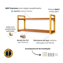 Ver imagem 2 de Prateleira Suspensa Parede Estilo Industrial Mdf Premium Freijó com Suportes em Aço Dourado
