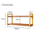 Ver imagem 5 de Prateleira Suspensa Parede Estilo Industrial Mdf Premium Freijó com Suportes em Aço Dourado