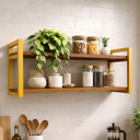 Ver imagem 1 de Prateleira Suspensa Parede Estilo Industrial Mdf Premium Freijó com Suportes em Aço Dourado