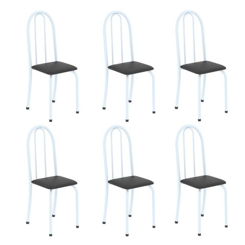 Kit 6 Cadeiras Tubular 96x36x41 cm Iris B Branco/Preto Liso