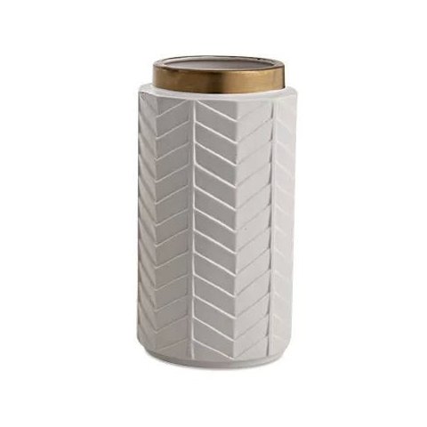 Vaso Branco e Dourado em Cerâmica 10313 Mart