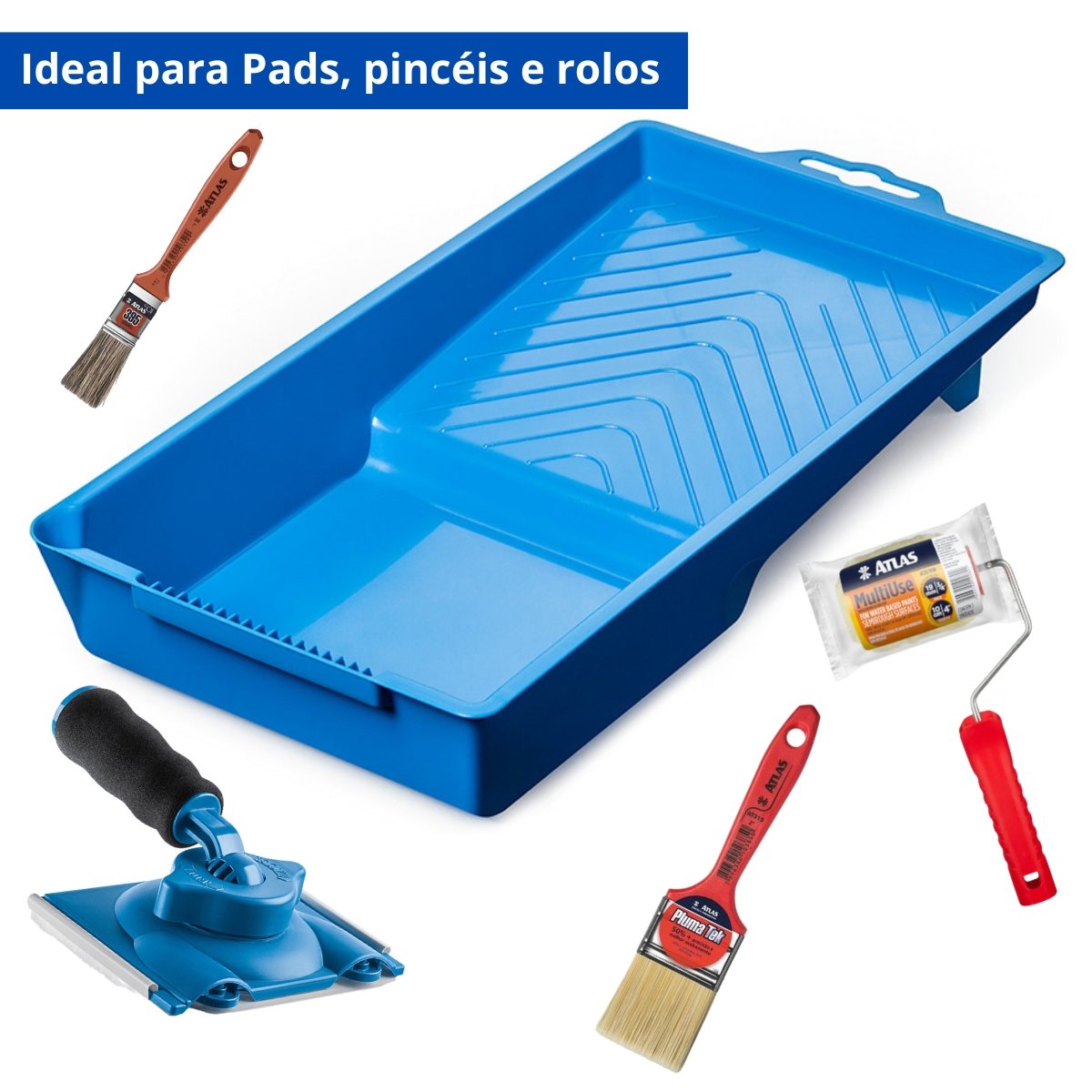 Bandeja para Pintura Pequena 250ml 15x29cm Plástica Azul Pad Minirolo Pincel | Atlas - 7