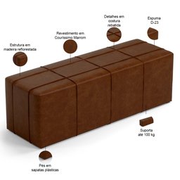 Kit Cabeceira Cama Box Queen 160cm com Calçadeira Roma W01 Couríssimo Marrom - Lyam Lyam Decor - 6 Kit Cabeceira Cama Box Queen 160cm com Calçadeira Roma W01 Couríssimo Marrom - Lyam Lyam Decor - 6