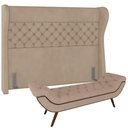 Ver imagem 1 de Kit Cabeceira Cama Box Casal 195cm Madrid com Puff Recamier Santorini Veludo Bege