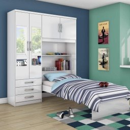 Guarda-Roupa Solteiro 4 Portas com Espelho e Cama Baú Happy Espresso Móveis - 1