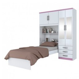 Guarda-Roupa Solteiro 4 Portas com Espelho e Cama Baú Happy Espresso Móveis - 4