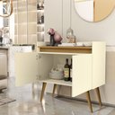 Ver imagem 3 de Aparador Buffet Sala Seul 2 Portas Com Pés De Madeira Maciça:Off White/Nature