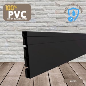 Rodapé Pvc Cor Preto 10cm Barra 2m Acabamento Frisado