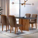 Ver imagem 1 de Sala de Jantar Mesa Olímpia 120cm Mdf Vidro Canto Copo com 4 Cadeiras Athenas Moderna