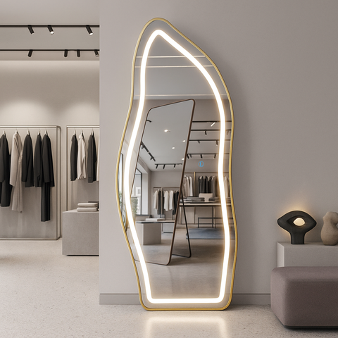 Espelho Orgânico Lopazzi Led Touch 170x70cm Moldura Alumínio Corpo Inteiro Closet Quarto Salão Hall