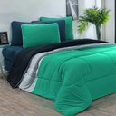 Ver imagem 1 de Kit Edredom + Jogo de Lençol Malha 100% Algodão Urbano 6 Peças King - Verde Jade-mescla-azul