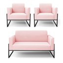 Ver imagem 1 de Sofá Namoradeira com 2 Poltronas Base Industrial Alta Preto Marisa Suede D03 - D’Rossi Rosa B