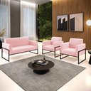Ver imagem 2 de Sofá Namoradeira com 2 Poltronas Base Industrial Alta Preto Marisa Suede D03 - D’Rossi Rosa B