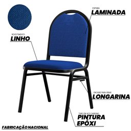 Cadeira Hoteleira Auditório Empilhável Linho M23 Azul - Mpozenato - 3